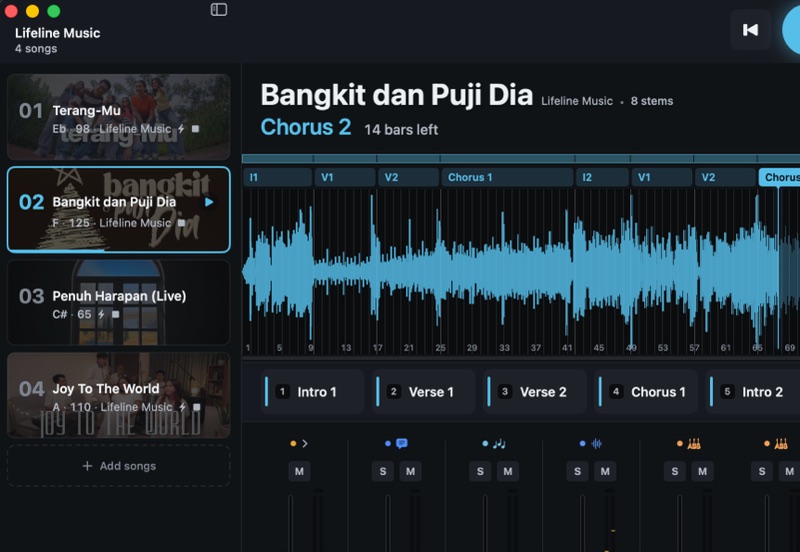 The setlist on the left, with Bangkit dan Puji Dia playing after Terang-Mu.